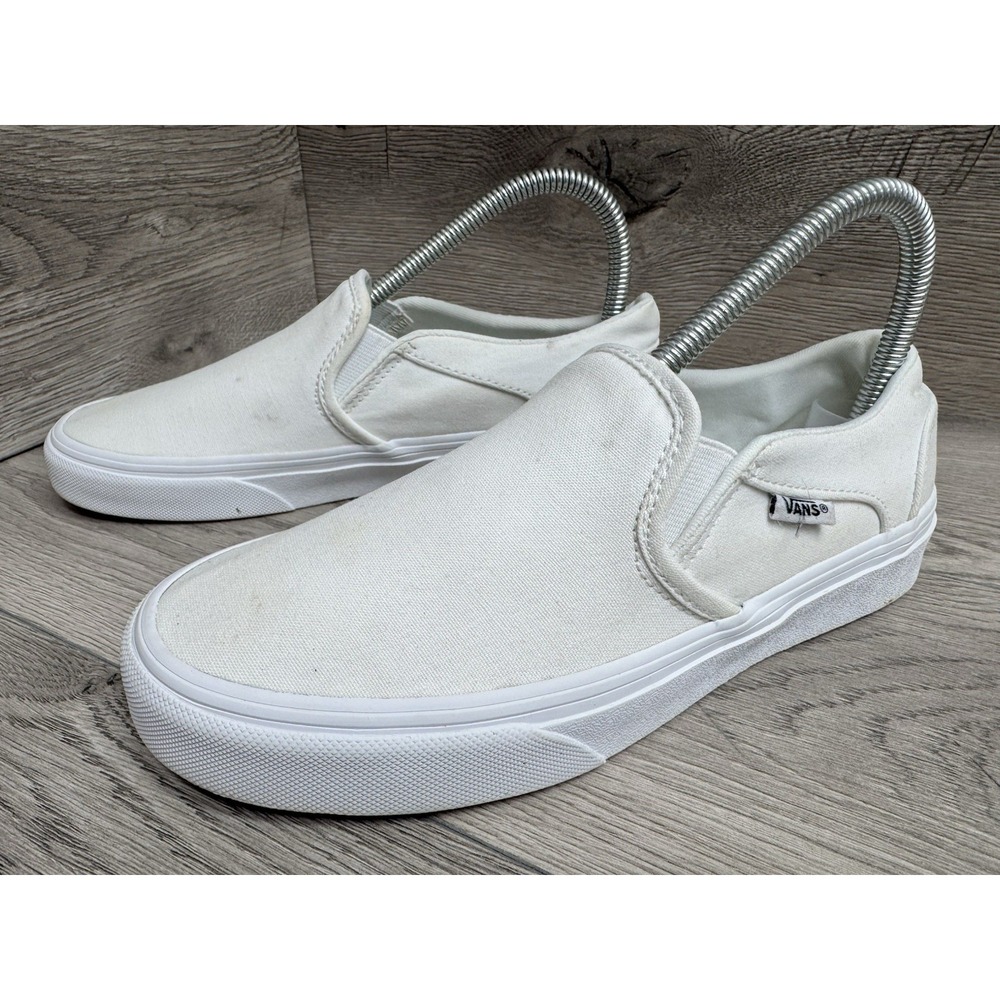 Vans Classic Slip On Skateboard Sneakers Womens 6.5 White Canvas Shoes 508731